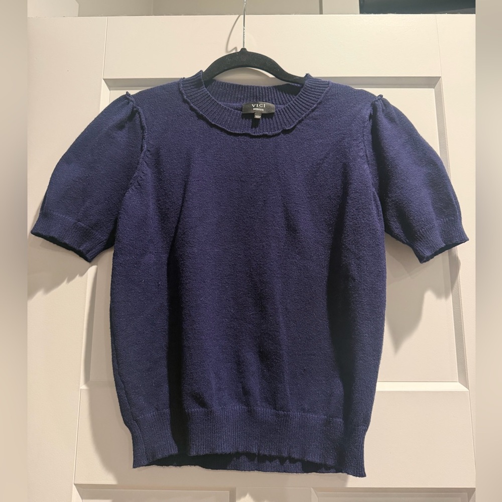VICI Navy Short Puff Sleeve Sweater